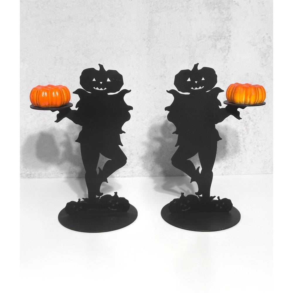 Point a la Ligne France Metal Pumpkin Jack O Lantern Taper Candle Holder
